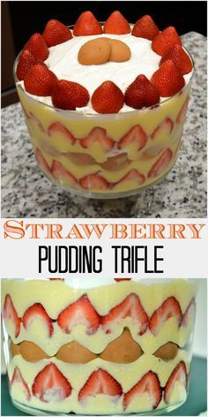 Strawberry Banana Pudding Recipe, Trifle Bowl Recipes, Pudding Trifle, Trifle Dessert Recipes, Strawberry Trifle, Strawberry Pudding, Trifle Recipes, Trifle Pudding, Pudding Dessert