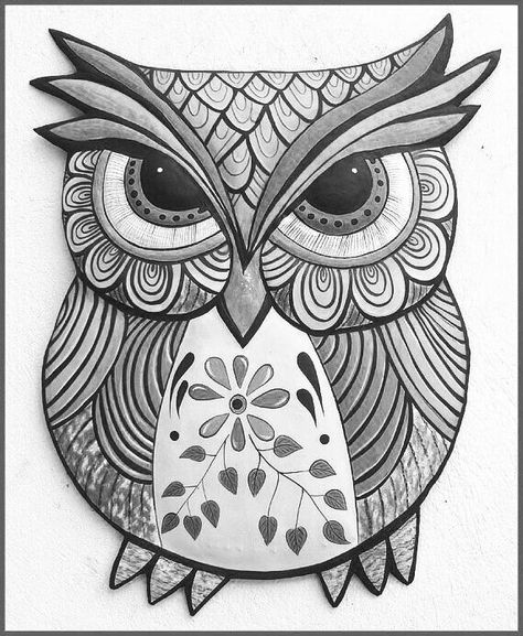 Owl Pencil Drawing, Owl Digital Art, Geometric Art Animal, Owl Sketch, Mini Mandala, Deer Silhouette, Pen Art Drawings, Zen Doodle Art, Owls Drawing