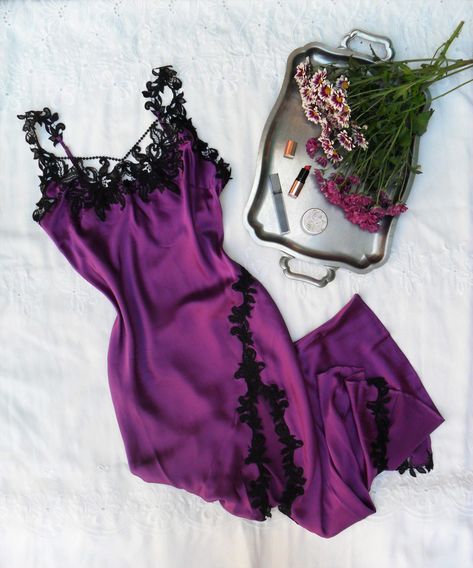 Silk Nightdress, Long Nightdress, Purple Lingerie, Luxury Loungewear, Silk Lingerie, Loungewear Luxury, Sleep And Loungewear, Silk Slip, Luxury Lingerie