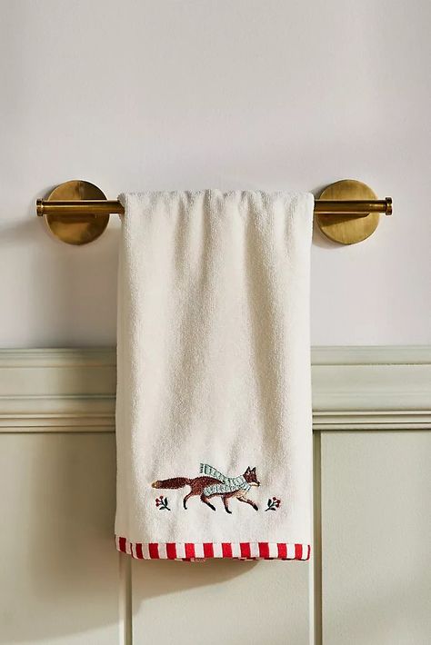 hand towel Embroidery Kitchen Towels, Hand Embroidered Gifts, Embroidery Kitchen, Anthropologie Holiday, Autumn Tea, Holiday Icon, Hosting Thanksgiving, Embroidered Gifts, Cotton Hand Towels