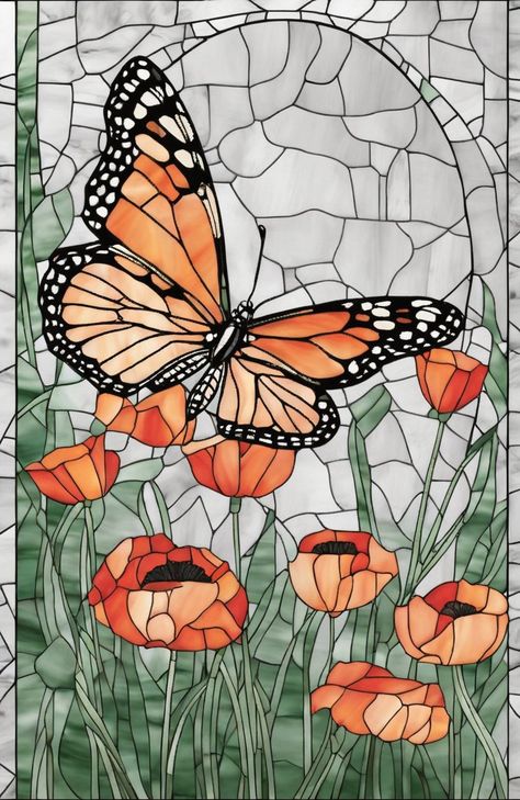 46 Monarch Butterfly - Stained Glass and Mosa Stained Glass Painting Designs, Monarch Butterfly Stained Glass Pattern, Butterfly Mosaic Art, Butterfly Mosaic Pattern, Stained Glass Painting Ideas, Mosaic Art Butterfly, Mosaic Ideas Beginner, Mosaic Patterns Templates Free Printable, Butterfly Mosaics