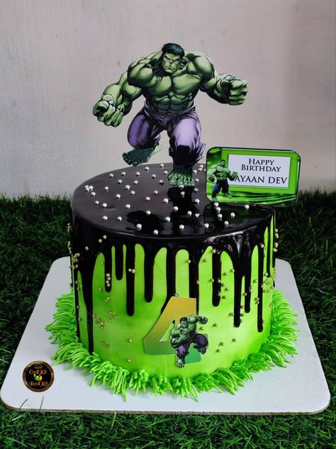 Hulk Theme Cake Design, Hulk Drip Cake, Hulk Cake Ideas, Hulk Cake Design, Hulk Birthday Cake, Hulk Birthday Cakes, Hulk Theme, Hulk 4, Hulk Cake