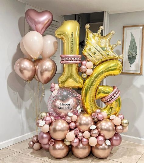 16 Ballon Arrangement, 16 Bday Balloons, 15 Birthday Balloon Bouquet, Sweet 16 Balloon Bouquet, Birthday Ballons Bouquets, 16th Birthday Balloon Ideas, Balloon Number Bouquet, Sweet 16 Balloon Arch, 16 Balloon Bouquet