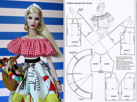 Blouse for dolls - pattern | A lot of patterns in my Pintere… | Flickr Barbie Clothes Patterns Free Printable, Barbie Clothes Patterns Free, Doll Clothing Patterns, Bathing Suit Patterns, Barbie Knitting Patterns, Dolls Pattern, Barbie Dress Pattern, Sewing Barbie Clothes, Barbie Sewing Patterns