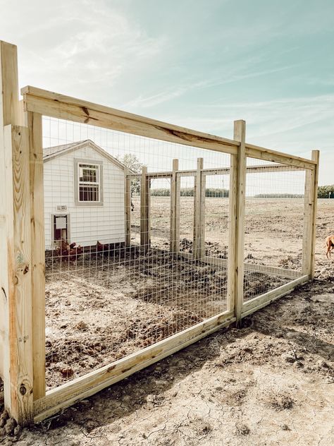 Progress on the Chicken Coop Run - Deb and Danelle Fence Around Chicken Coop, Chicken Coop Fence, Chicken Coop With Fence, Coop And Run, Chicken Run Fence, Enclosed Chicken Run Ideas, Open Chicken Run, Chicken Coop Wire, Chicken Coop Fence Ideas