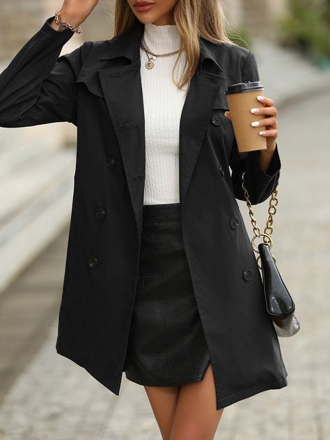 Casual Trench Coat, Winter Mode Outfits, Fancy Suit, Trench Coat Outfit, Lapel Coat, Coat Outfit, Belted Trench Coat, Trench Coat Black, Jeans Casual