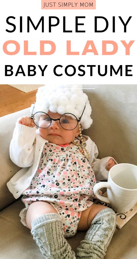 Make a simple old lady baby costume this halloween. Follow the steps and have a costume ready in no time to get all the attention on your sweet little baby. Old Lady Baby Costume, Baby Old Lady Costume, Old Lady Halloween Costume, Old Lady Halloween, Diy Baby Costumes, Baby Glasses, Old Lady Costume, Lady Baby, Baby Kostüm