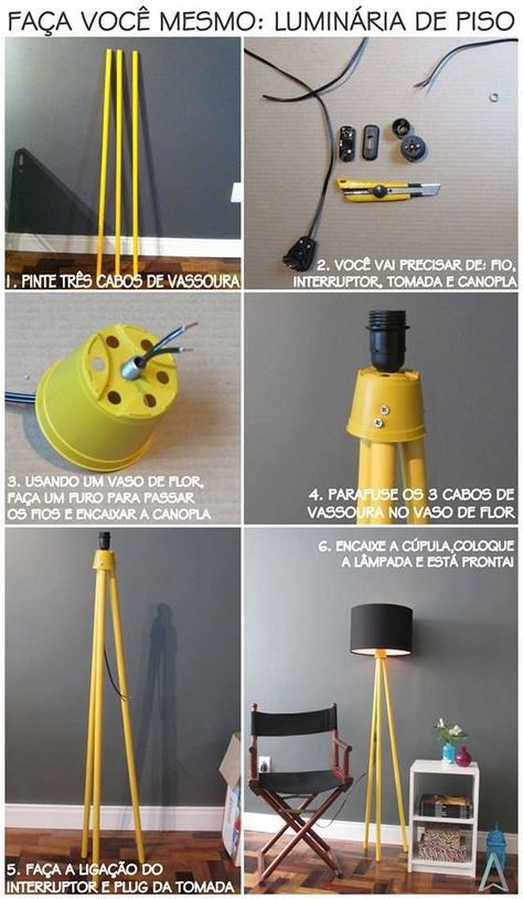 Luminária criativa passo a passo Diy Lamp Makeover, Luminaria Diy, Diy Luminaire, Lamp Makeover, Floor Lamps Living Room, Diy Resin, Living Room Flooring, Diy Lamp, Room Flooring