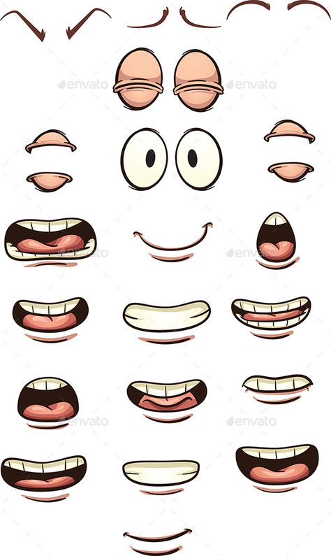 Cartoon mouths and eyes. Vector clip art illustration with simple gradients. Each on a separate layer. EPS10 file included. Inkblot Cartoon, Mouths Drawing, Inkblot Art, Faces Cartoon, Eyes Vector, Cartoon Faces Expressions, Cartoon Mouths, رسم كاريكاتير, Small Drawing