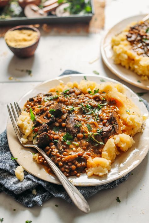 Stew Over Mashed Potatoes, Lentil Mushroom Stew, Stew With Mashed Potatoes, Lentil Mushroom, Over Mashed Potatoes, Perfect Mashed Potatoes, Mushroom Stew, With Mashed Potatoes, Lentil Stew