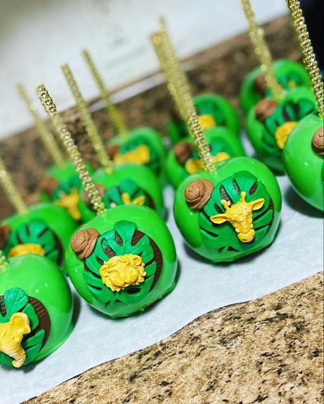 Babyshower candy apples, safari themed Safari Candy Apples, Candy Apples, Apples, Candy