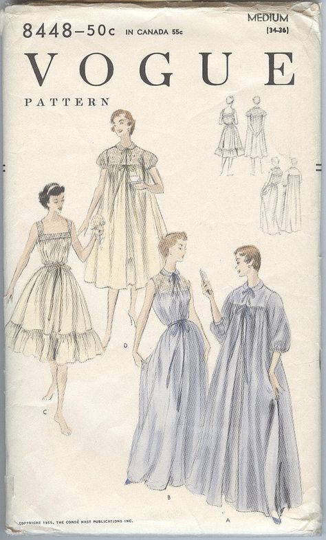 1950s Nightgown  Pattern Vogue 8992 Vintage Sewing Patterns Peignoir Bathrobe Shortie Size Medium 1950s Nightgown, 50s Clothing, Nightgown Pattern, Vintage Vogue Sewing Patterns, Personal Things, Retro Housewife, Vintage Dress Patterns, Vintage Nightgown, Vogue Sewing Patterns