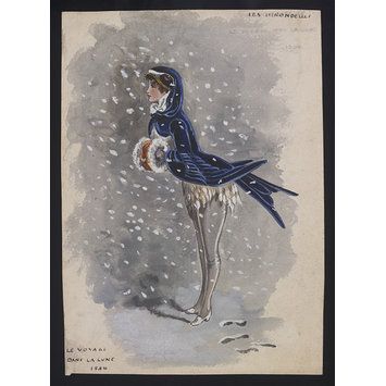 Costume design Victorian Fancy Dress, A Trip To The Moon, Costume Design Sketch, Theatre London, Minted Art, Bird Costume, Blue Costumes, National Art, Swallows