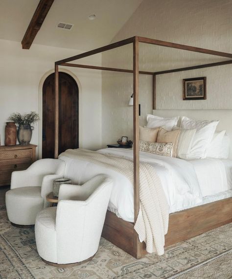 // p r i m a r y European Bedroom, Neutral Bedrooms, Four Poster, Poster Bed, Neutral Bedroom, Furniture Office, Canopy Bed, Home Trends, Master Bedrooms Decor