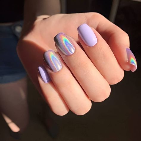 30 Cute Pastel Nail Designs That Are Easy To Copy - 204 Pastel Iridescent Nails, Purple Iridescent Nails, Iridescent Nails, Material Gworl, Classy Acrylic, Pastel Nails Designs, Easter Nail, Dip Nails, Nail Style