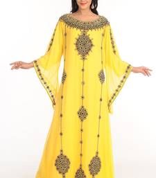 Modern Kaftan, Farasha Abaya, Zari Embroidery, Hand Embroidery Dress, Dubai Style, Moroccan Kaftan, Zari Work, Georgette Fabric, Hip Dress