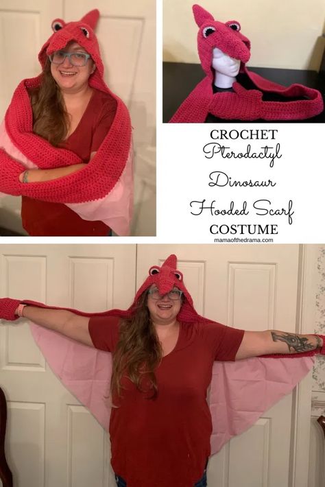 Diy Pterodactyl Costume, Crochet Pterodactyl, Pterodactyl Costume, Mom Halloween Costumes, Mom Costumes, Dinosaur Halloween Costume, Crochet Dinosaur Patterns, Crochet Dinosaur, Dinosaur Costume