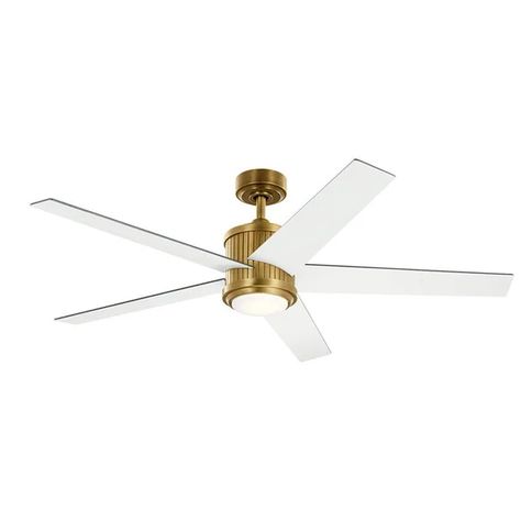 Brahm™ LED 56" Ceiling Fan Natural Brass | Kichler Lighting Traditional Furniture Design, Propeller Ceiling Fan, Ceiling Fan Blades, Indoor Ceiling Fan, Kichler Lighting, Dimmable Led Lights, How To Clean Metal, Fan With Light, Led Ceiling Fan