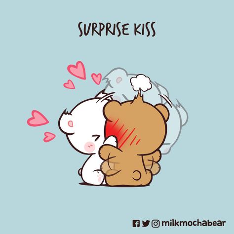 Milk Mocha Bear, Surprise Kiss, Milk And Mocha, Dudu Bubu, Mocha Bear, Couple Memes, Milk & Mocha, Cute Bear Drawings, Cute Couple Cartoon