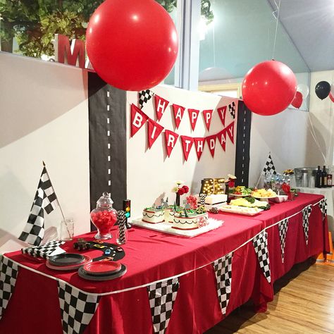 Cars Theme Table decor by Snooknuk Cars Theme Dessert Table, Racing Birthday Party, Disney Cars Theme, Pixar Cars Birthday, Cars Birthday Party Decorations, 2nd Birthday Party For Boys, Disney Cars Party, Disney Cars Birthday, Cars Birthday Party Disney