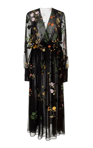 Chiffon Midi Dress, Dresses Floral, Sleeve Midi Dress, Embroidered Silk, Silk Chiffon, Embroidered Lace, Full Sleeve, Moda Operandi, Elegant Dresses