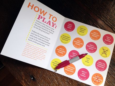 graphic inspiration, cool concept. Scavenger hunt idea! Chamber Ideas, Marketing Activations, Interactive Events, Connect Four, Corporate Event Planning, Professional Networking, Ice Breaker, Event Branding, Event Activities