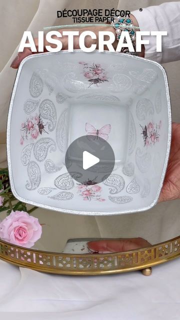 Decoupage Glass Plates, Glass Plate Decoupage, Decoupage Clear Glass Plates, Decoupage Candle Holder, Goth Decoupage, Diy Bowl, Decoupage Glass, Rose Decor, Decoupage Paper