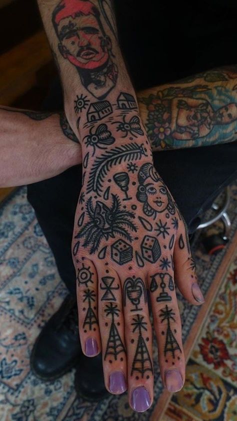 Trad Hand Tattoo, Traditional Finger Tattoos, Traditional Tattoo Gap Fillers, Traditional Tattoo Sleeve Filler, Traditional Tattoo Filler, Gap Filler Tattoo, Traditional Hand Tattoo, Hand Tattoo Designs, Tato Tradisional