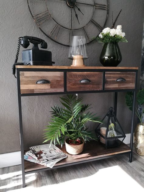 Dining Kitchen Ideas, Foyer Console Table, Wood Metal Furniture, Industrial Hallway, Foyers And Entryways, Rustic Industrial Furniture, Foyer Console, Gallery Wall Hanging, Painting Display