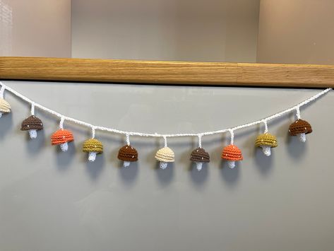 Crochet Mushroom Bunting, Mushroom Crochet Garland, Autumn Garland Crochet, Crochet Mushroom Decor, Fall Mushroom Decor, Mushroom Bunting, Crochet Mushroom Garland, Bunting Decor, Autumn Rainbow