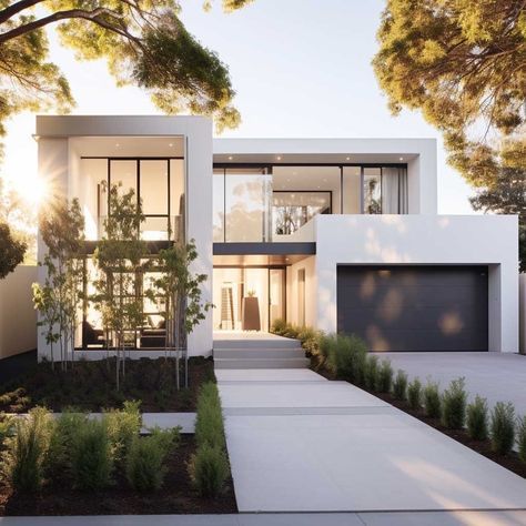 Modern House White Exterior, White Rendered House Exterior, Minimalistic House Exterior, Modern Stucco House, Colour For House, Exterior House Colors Modern, Modern Homes Exterior, Best Color For House, Exterior House Colours