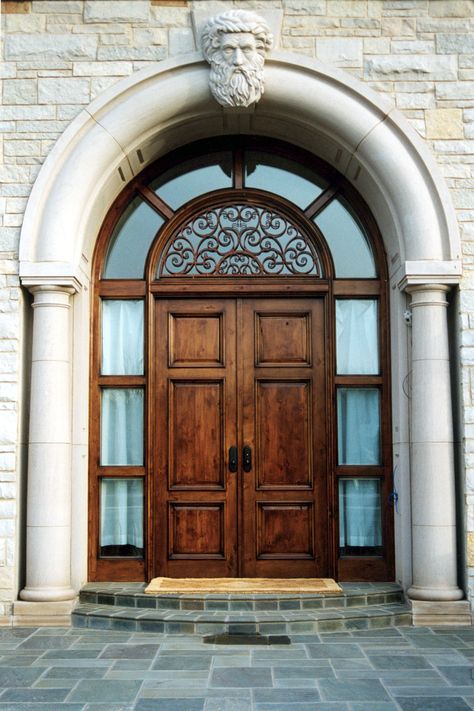 Front Door Portico, Door Portico, Portico Designs, Front Door Transformation, Door Transformation, Entrance Gates Driveway, Indiana Limestone, Portico Design, House Main Door