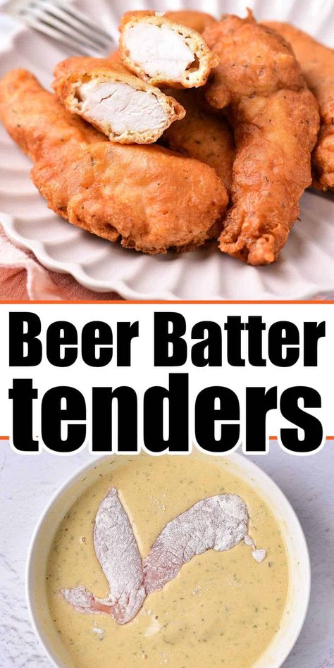 Fried beer battered chicken tenders for dinner is a cheap family friendly meal we love. Dipped into a light tempura batter with lager. Beer Batter Chicken Recipe, Beer Battered Fried Chicken, Beer Batter Fried Chicken, Beer Battered Chicken Air Fryer, Beer Batter Recipe Chicken, Fried Batter Recipe, Beer Battered Chicken Nuggets, Beer Tempura Batter, Batter For Fried Chicken Tenders