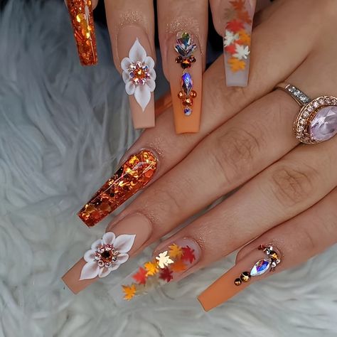 Faster shipping. Better service Fake Acrylic Nails, Press On Nails Long, Ballet Nails, Nagellack Trends, Nagel Tips, Coffin Press On Nails, Fall Acrylic Nails, Thanksgiving Nails, Fall Nail Art