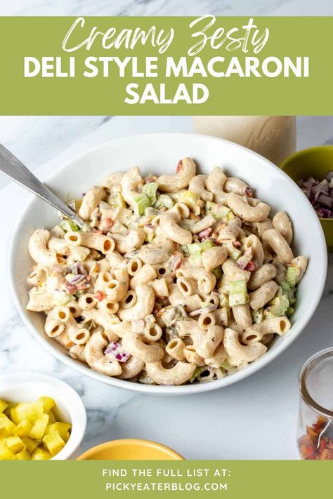 This creamy, zesty deli-style macaroni salad is the ultimate crowd-pleaser! Packed with tender pasta, crunchy veggies, and a tangy dressing, it’s bursting with flavor in every bite. Perfect for potlucks, picnics, or a simple side dish, this easy recipe brings the classic deli taste straight to your table. Whip it up in no time and watch it become an instant favorite at any gathering! Deli Style Macaroni Salad, Vegan Macaroni Salad, Picky Eaters Kids, Vegetarian Salad Recipes, Deli Style, Healthy Baby Food, Vegetarian Sides, Vegetarian Side Dishes, Whip It