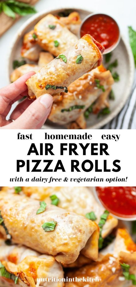 Learn how to make homemade air fryer pizza rolls with this super simple, easy, and quick recipe! You’ll never buy frozen again. These pizza rolls are healthier, packed with flavour, and not greasy at all. You can easily make them dairy free or vegetarian as well! Pizza Rolls Homemade, Air Fryer Pizza Rolls, Vegan Pizza Rolls, Healthy Side Recipes, Air Fryer Pizza, Homemade Pizza Rolls, Pizza Roll Recipe, Easy Healthy Lunch Recipes, Making Homemade Pizza