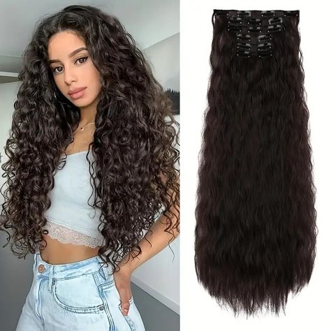 Clip In Curly Wavy Hair Extensions Long Mermaid Waves Wavy - Temu Beautiful Wavy Hair, Hair Extensions Long, Black Brown Hair, Mermaid Waves, Wavy Hair Extensions, Straight Ponytail, Long Hair Extensions, Loose Waves Hair, Hairpieces For Women