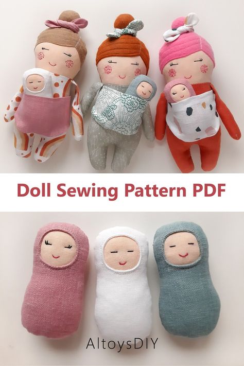 Mommy and Baby Doll Sewing Pattern PDF - Easy Mom Doll with Doll Carrier Sewing Pattern Cloth Dolls Handmade Free Pattern, Mommy And Me Sewing Patterns, Free Rag Doll Pattern Sewing, Soft Toy Patterns Free Templates, Doll Patterns Free Sewing Templates, Doll Carrier Sewing Pattern, Doll Patterns Free Sewing, Vintage Rag Doll, Sew Doll