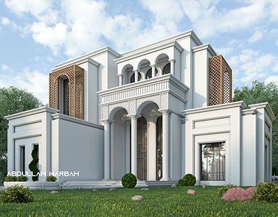 Villa Faced Design, New Classic Villa Exterior Design, Classic Facade Design, Neoclassic Architecture, Classical Facade, Cornice Moulding, Villa Exterior, Classic House Exterior, Classic Villa