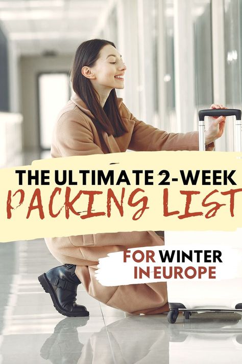 two week Europe packing list in winter, what to wear in Europe winter Paris Packing List Winter, Pack For 2 Weeks, Pack For Two Weeks, Europe Winter Packing, Two Weeks In Europe, Winter In Italy, 2 Weeks In Europe, Winter Vacation Packing, Winter Capsule Wardrobe Travel