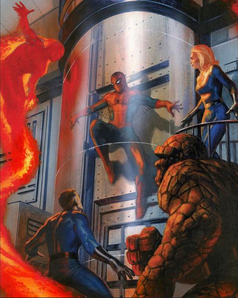 spider-man meets the fantastic four Spiderman Comic Covers, The Fantastic Four, Marvel Character Design, Image Spiderman, 2160x3840 Wallpaper, Marvel Characters Art, Spiderman Artwork, Marvel Artwork, Arte Dc Comics