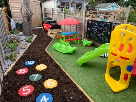 Small Side Yard Play Area, Mini Playground Backyard, Daycare Landscaping Ideas, Play Garden For Kids Diy Backyard Ideas, Outdoor Sensory Area Play Spaces, Fake Grass Play Area For Kids, Play Area Backyard Landscaping, Home Daycare Backyard Ideas, Simple Outdoor Play Area