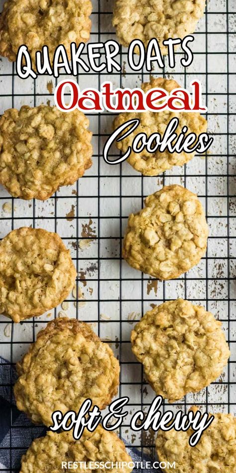 The original Quaker oats oatmeal cookies are still the BEST! This is the classic favorite recipe that was on the back of the box of Quaker oats in the 1950s and 1960s. Chewy oatmeal cookies are kid friendly and a must have on your Thanksgiving and holiday cookie platters. Quaker Oats Oatmeal Chocolate Chip Cookies, Original Quaker Oatmeal Cookie Recipe, Quaker Oats Oatmeal Cookie Recipe, Quaker Oatmeal Raisin Cookies, Quaker Oats Oatmeal Cookies, Quaker Oatmeal Cookie Recipe, Quaker Oatmeal Cookies, Quaker Oats Recipes, Quaker Oats Oatmeal