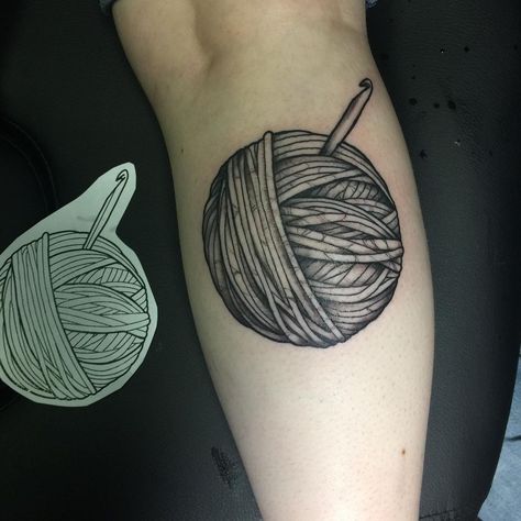 Amanda Cieslewicz on Instagram: “Spontaneously got tattoo number 7 today! Thank you @mrltattoos I absolutely love it ❤️🧶 ——- —- - —- ——- #yarntattoo #yarnpunk #yarn…” Got Tattoo, Yarn Tattoo, Crochet Tattoo, Tattoo Number, Ball Tattoo, Number 7, Yarn Ball, Triangle Tattoo, Geometric Tattoo