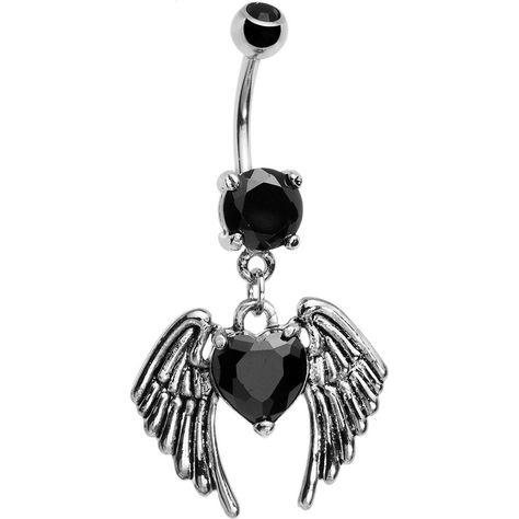 Belly Button Piercing Jewelry, Winged Heart, Belly Button Jewelry, Navel Jewelry, Dangle Belly Rings, Black Gems, Belly Jewelry, Body Modification, Piercing Ring