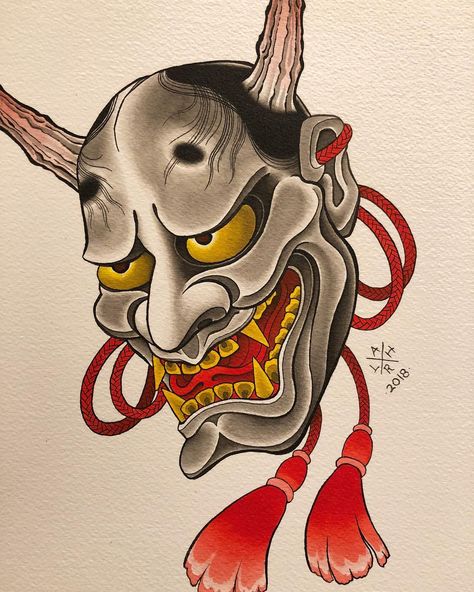 Hannya painting. Available to be tattooed. Maybe a print. Either way, painting is relaxing. FOR BOOKINGS ��� Hannya Maske Tattoo, Hanya Mask Tattoo, Hannya Maske, Japanese Demon Tattoo, Japanese Mask Tattoo, Japanese Tattoos For Men, Hannya Mask Tattoo, Hannya Mask, Yakuza Tattoo