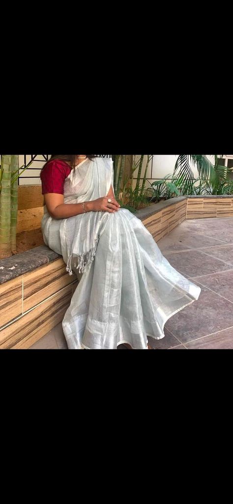 Beautiful Lenin tissue in silver colour Tissue Saree, Silver Colour, Silver Color, Saree, Wedding Dress, Glass, Silver