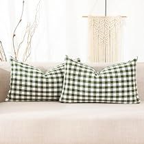 Sage Green Farmhouse, Modern Cottage Bedroom, Gingham Set, Green Farmhouse, Bedroom Decorating Tips, Plaid Pillow Covers, Plaid Throw Pillows, Cottage Style Home, Spring Outdoor