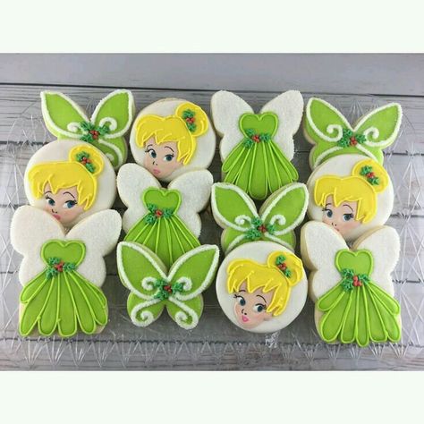 Tinkerbell Cookies, Disney Princess Cookies, Tinkerbell Party Theme, Flamingo Birthday Invitations, Garden Cookies, Superhero Cookies, Fancy Wedding Cakes, Enchanted Forest Party, Ocean Cakes