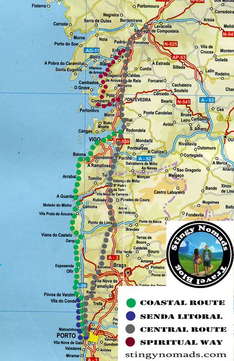 Portuguese Camino de Santiago - complete guide - Awesome Travel Blog Portuguese Camino, Camino Trail, Camino Walk, Camino Routes, Camino Portuguese, Portugal Map, Travel Portugal, Walking Routes, The Camino